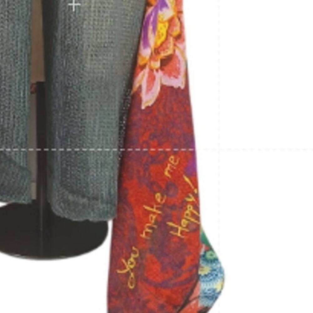Desigual “You Make Me Happy” Multicolor Mixed Media Knit Scarf Wrap - Picture 6 of 6